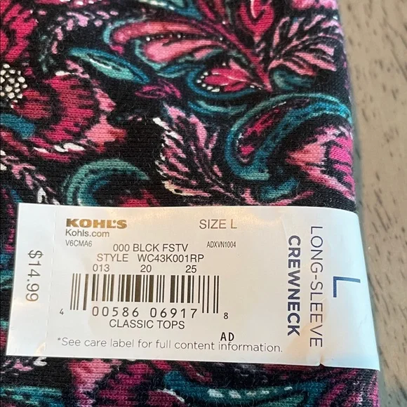 Women’s Croft & Barrow Multicolor Paisley Long-Sleeve Tee - Picture 4 of 7